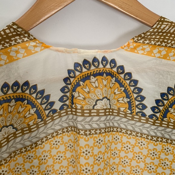 RAJ Boho Lightweight Cotton Kimono w/ Tassels Yellow Tan Beach Coverup - Picture 10 of 12